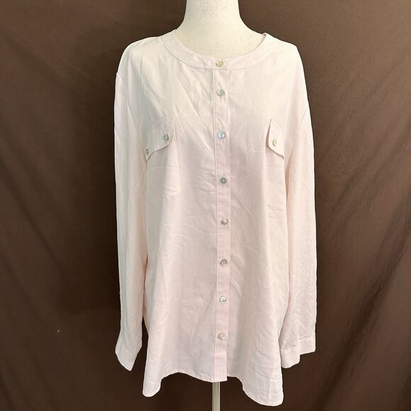 Chicos Top Women 3 XL Pink Secret Silk Branded Utility Long Sleeve NEW - Picture 1 of 6